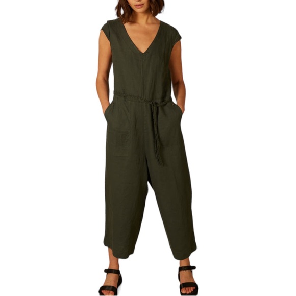 Nile Pants - Nile Sandi Overall Seagreen Linen Jumpsuit Medium